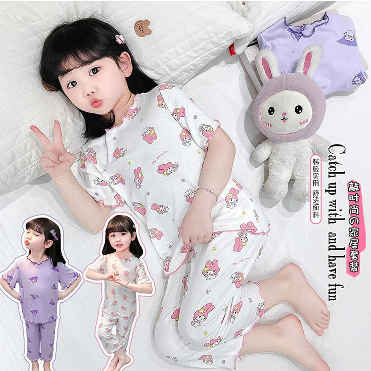 2026 Sanrio Kawaii Kids Pajamas Set | Hello Kitty & Kuromi 2-Piece Anime Loungewear