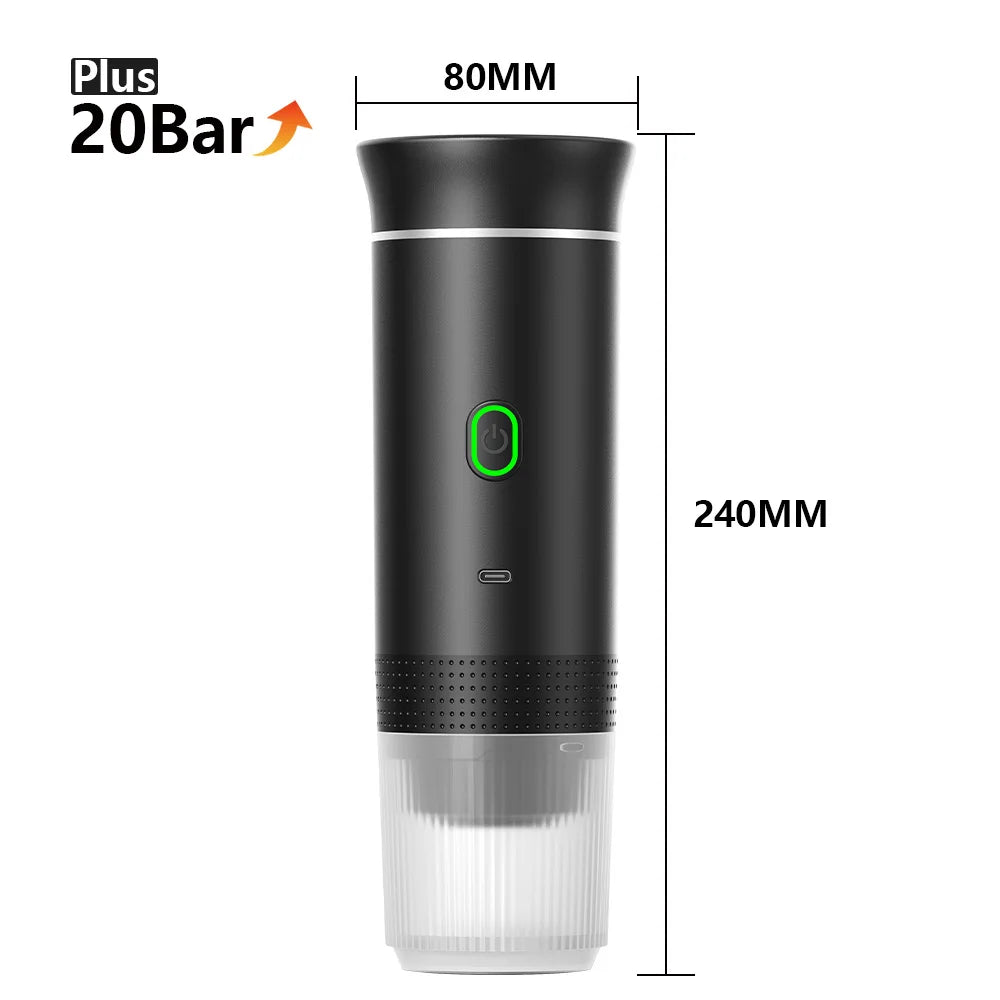DENOKIN 3-in-1 Portable Espresso Coffee Machine — 20 Bar Pressure, USB-C Charging, Capsule & Ground Coffee Compatible for Travel, Car & Home