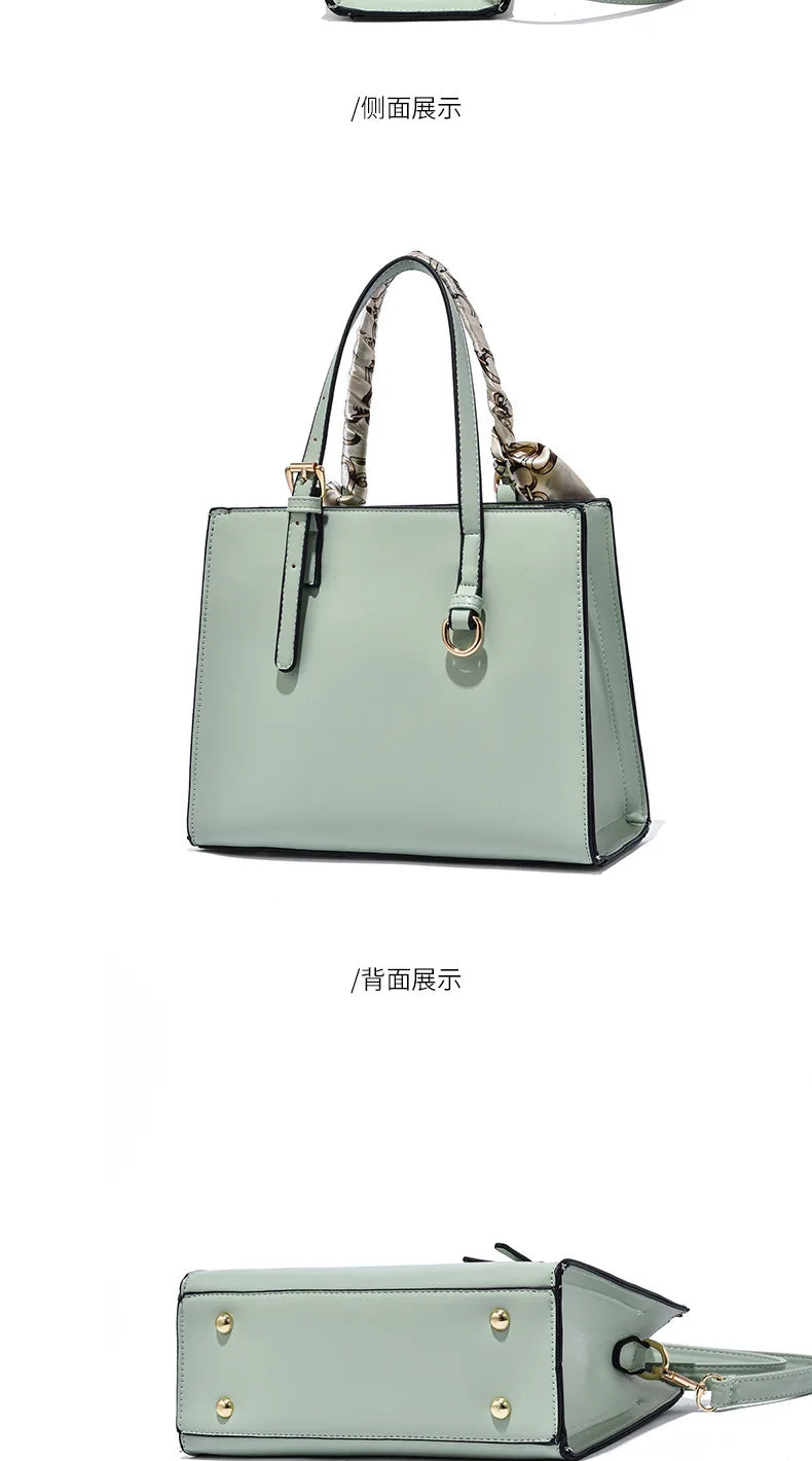 Elegant PU Square Tote Bag – Silk Scarf Crossbody Shoulder Handbag for Women