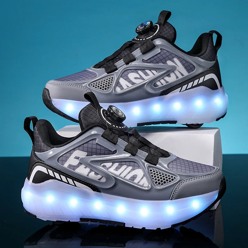 Children's 4-Wheel LED Light Roller Skate Shoes – Removable Wheeled Rolling Sneaker for Kids