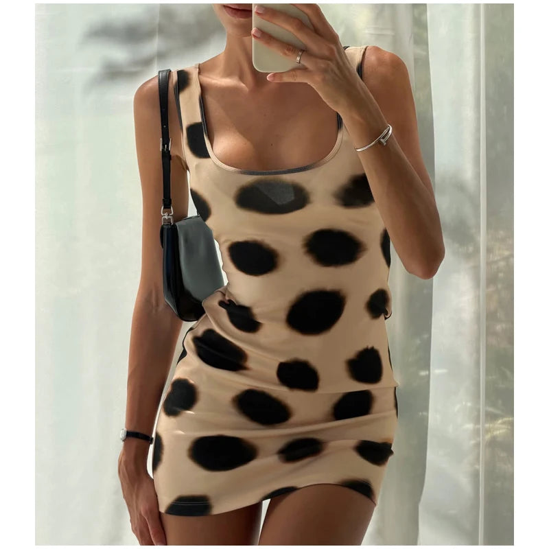 Women's V-Neck Lace-Up Polka Dot Mesh Dress – Flared Sleeve Slim Fit Casual Daily Dress