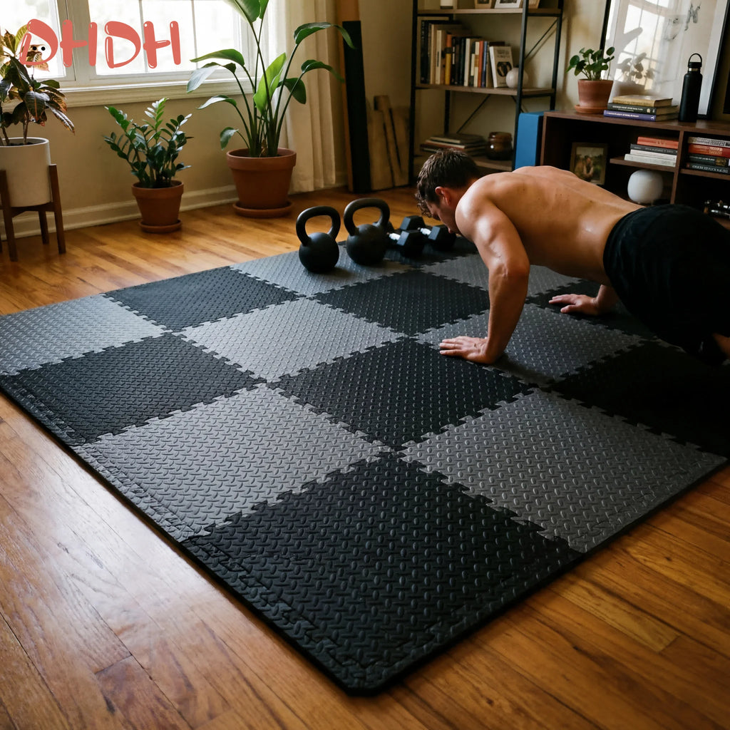 Interlocking Gym Floor Mat – Anti-Slip Rubber Exercise Mat for Home Workout, Weightlifting & Yoga