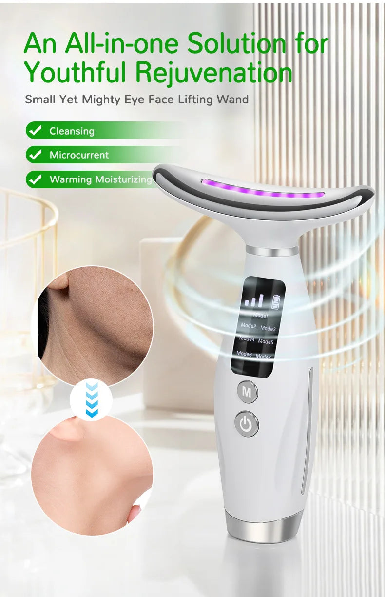 7-Color LED EMS Facial & Neck Massager – Microcurrent Vibration Beauty Device for Face & Shoulders
