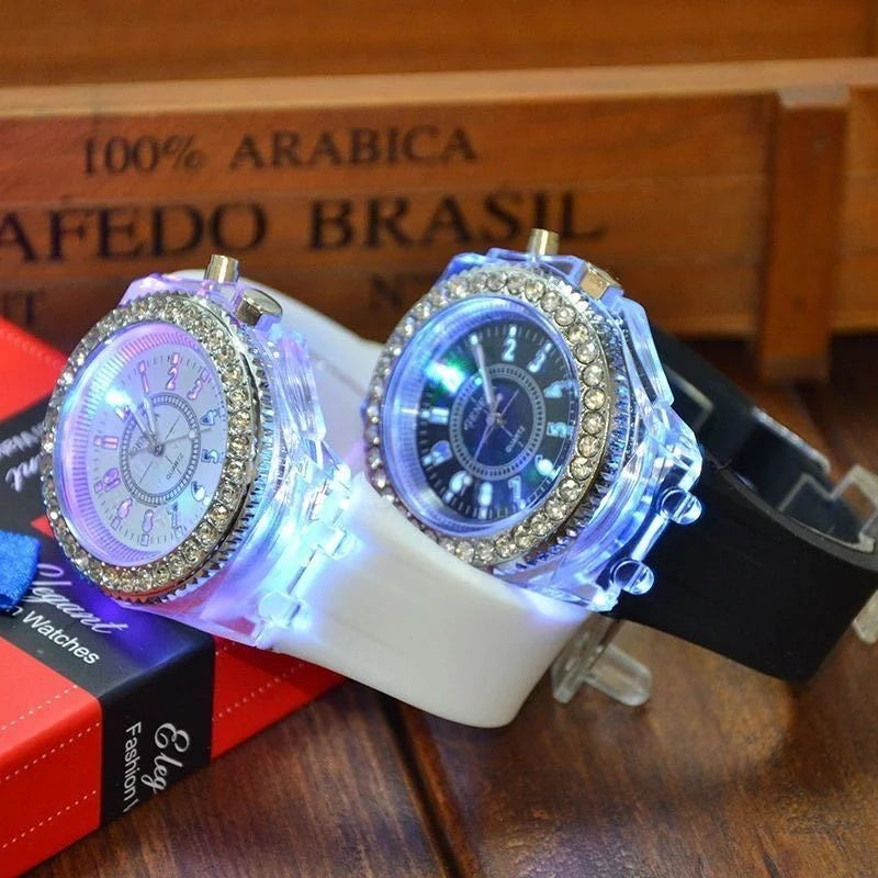 LED Luminous Flash Rhinestone Watch | Kids Men Women Silicone Fashion Wristwatch