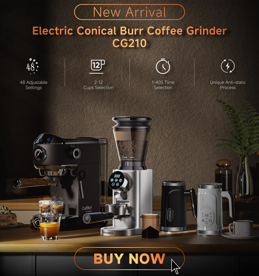 BioloMix Electric Coffee Grinder – 30 Grind Settings, Magnetic Ring, for Espresso, Drip & Pour Over