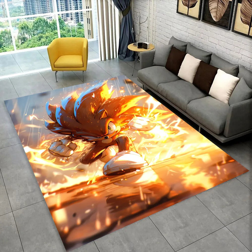 3D Retro Sonic Area Rug – Non-Slip Kids Carpet for Bedroom, Living Room & Playroom