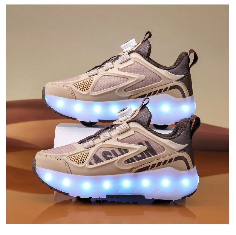 Children's 4-Wheel LED Light Roller Skate Shoes – Removable Wheeled Rolling Sneaker for Kids