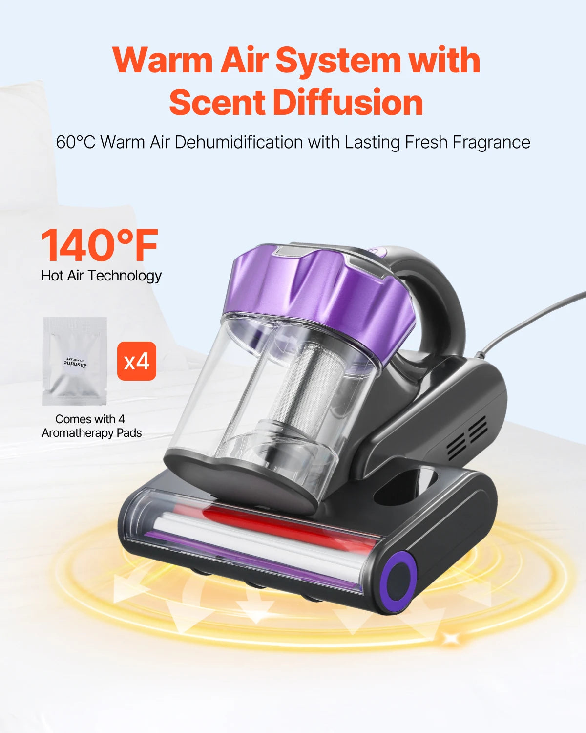 SucceBuy Mattress Vacuum Cleaner – 18Kpa Suction, Dual Dust Bin, HEPA Filter, Heating & Ultrasound