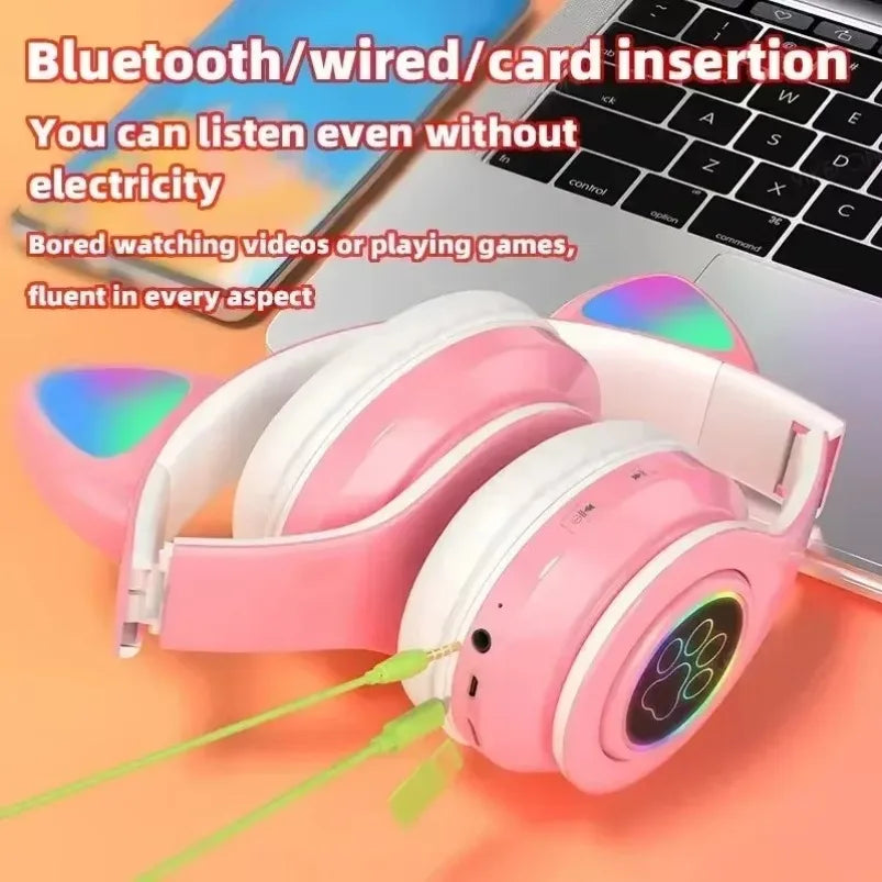 Cat Ears Bluetooth Headphones — Stereo Gaming Headset with Mic