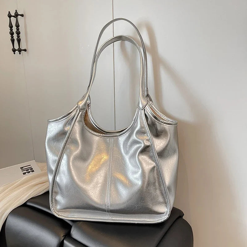 Silver TPU Large Capacity Tote Bag – Luxury Business Shoulder Handbag for Women