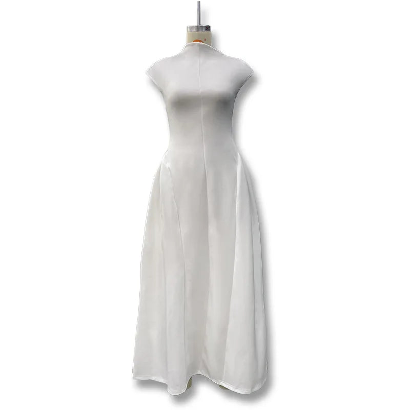 Sleeveless A-Line Prom Banquet Evening Dress — Solid Elegant Midi Formal Dress