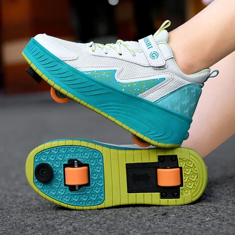 2-Wheel Luminous Roller Skates for Boys & Girls – Dual-Use LED Light Outdoor Wheeled Sports Shoes