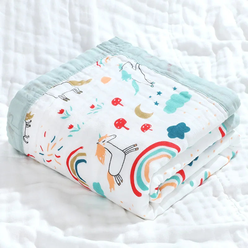 6-Layer Cotton Gauze Baby Swaddle Blanket – Breathable Cartoon Newborn Wrap & Bath Towel