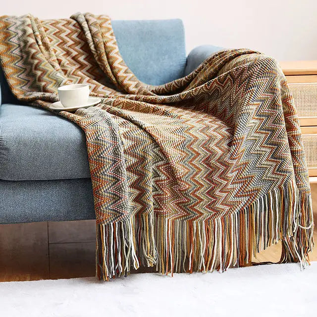 Boho Aztec Throw Blanket – Woven Plaid Sofa Cover, Wall Tapestry & Bed Blanket