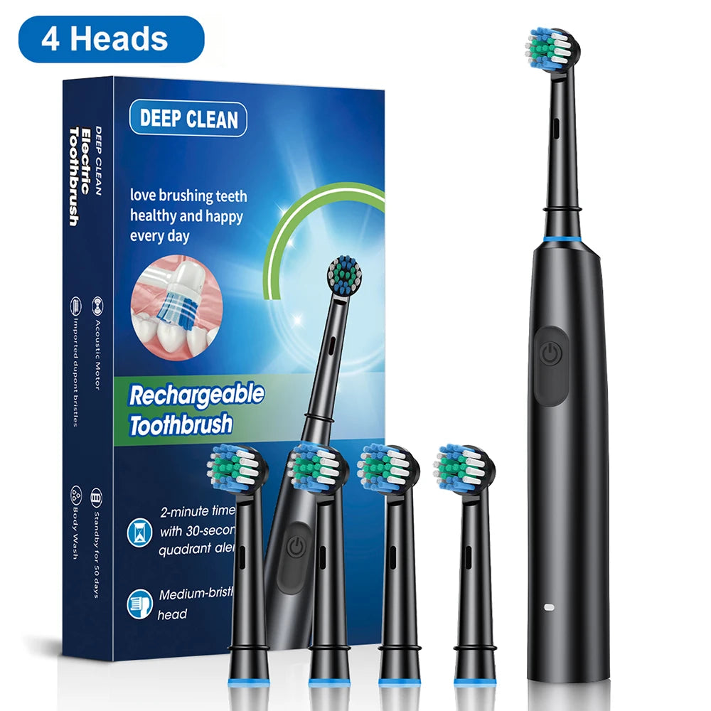 Rotary Rechargeable Electric Toothbrush for Adults – 5 Modes, 30-Day Battery, 8 Brush Heads