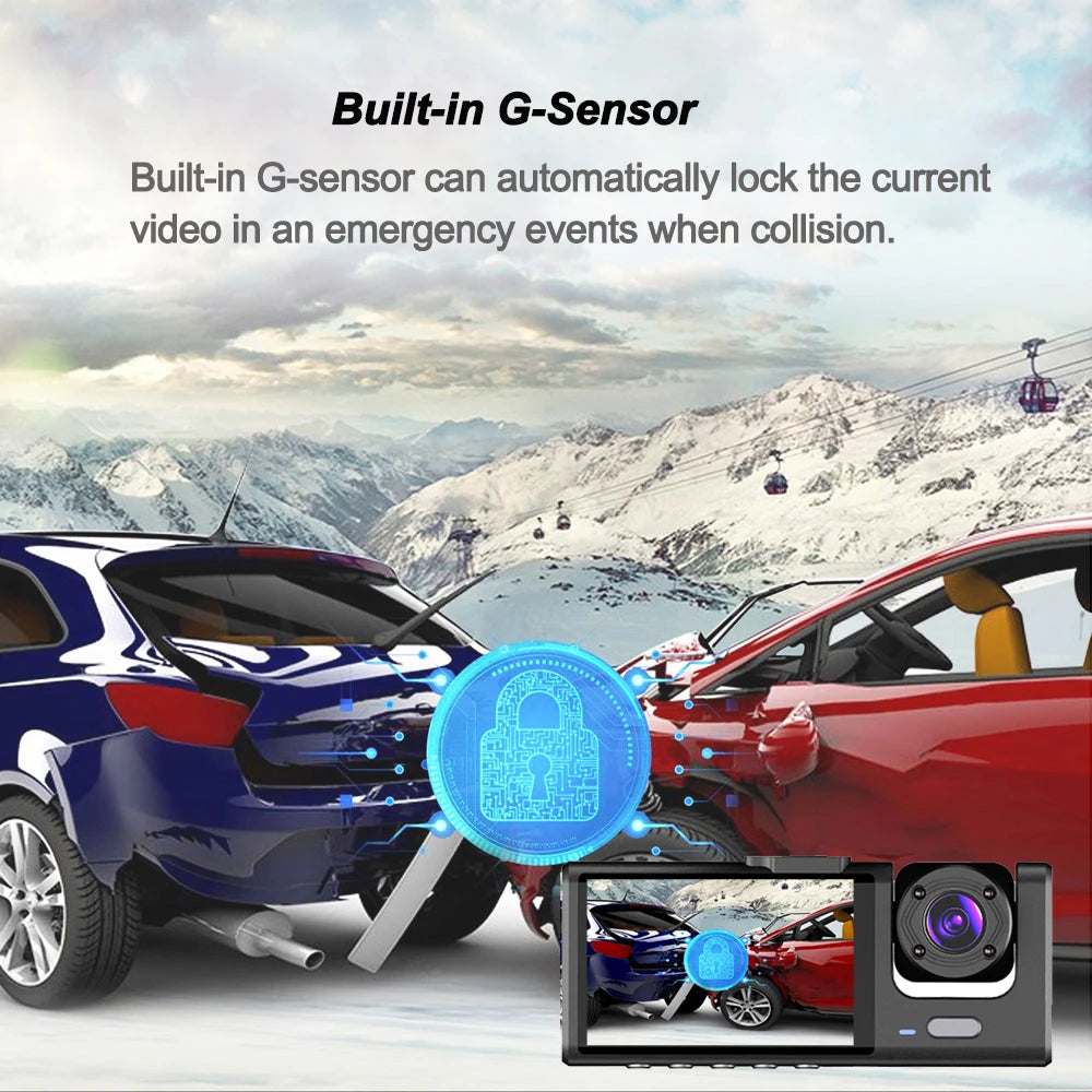 1080P 2/3-Lens WiFi Dash Cam – Front, Rear & Interior, Night Vision, G-Sensor, Loop Recording