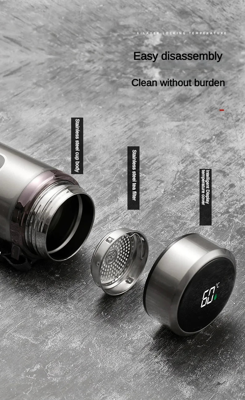 Stainless Steel Thermos Bottle with LED Temperature Display – 500ml–1L Vacuum Flask
