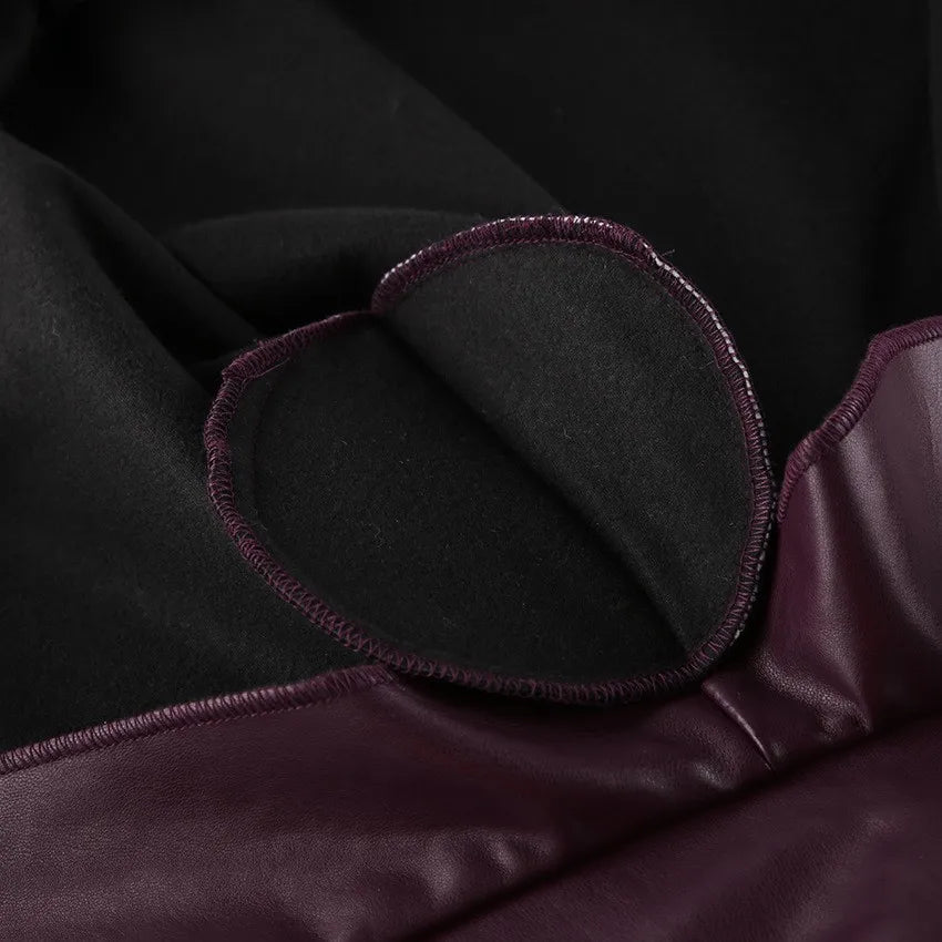 Women's Belted Faux Leather Jacket – Wine Red