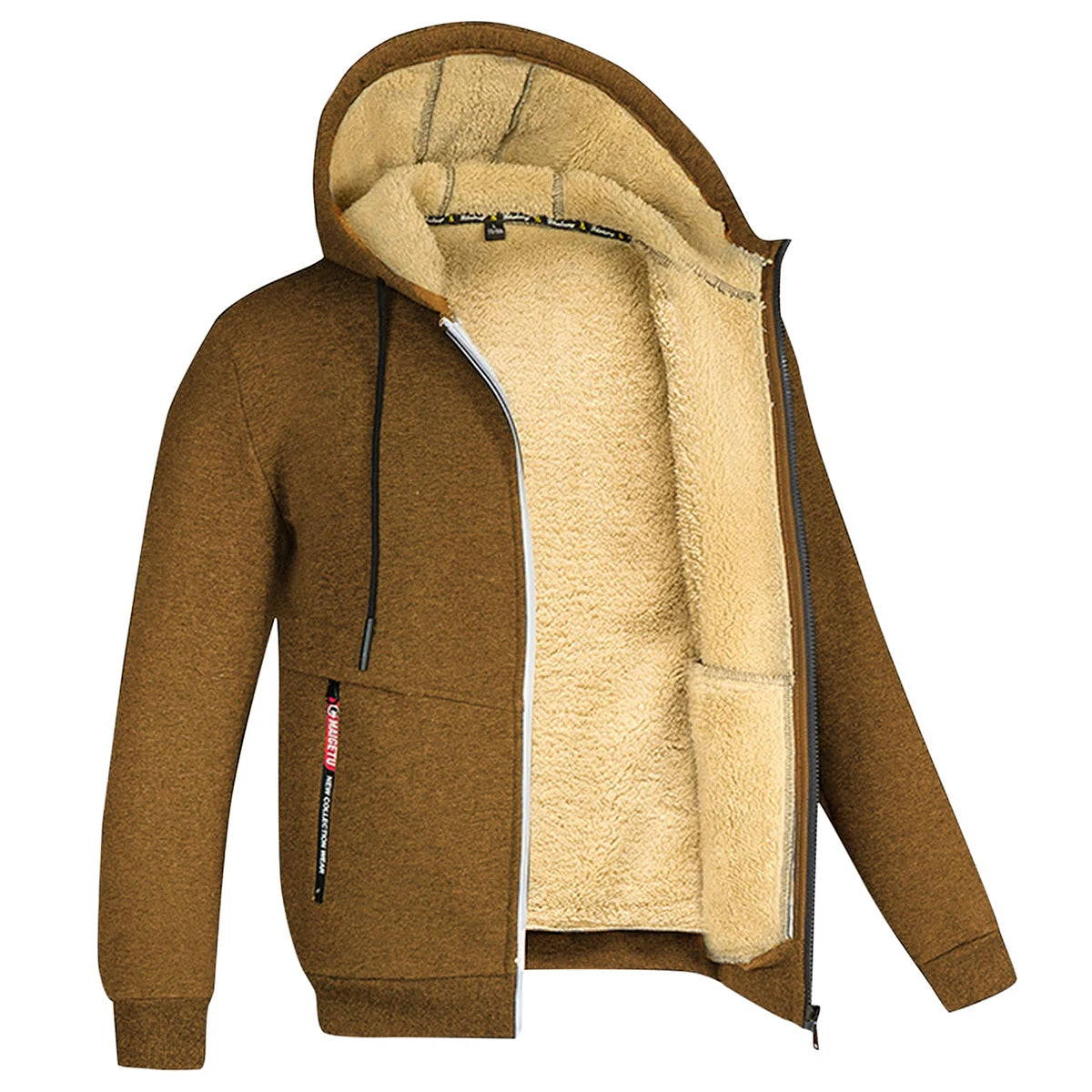 Men's Camouflage Fleece Hooded Zip Jacket – Thick Streetwear Coat for Autumn & Winter
