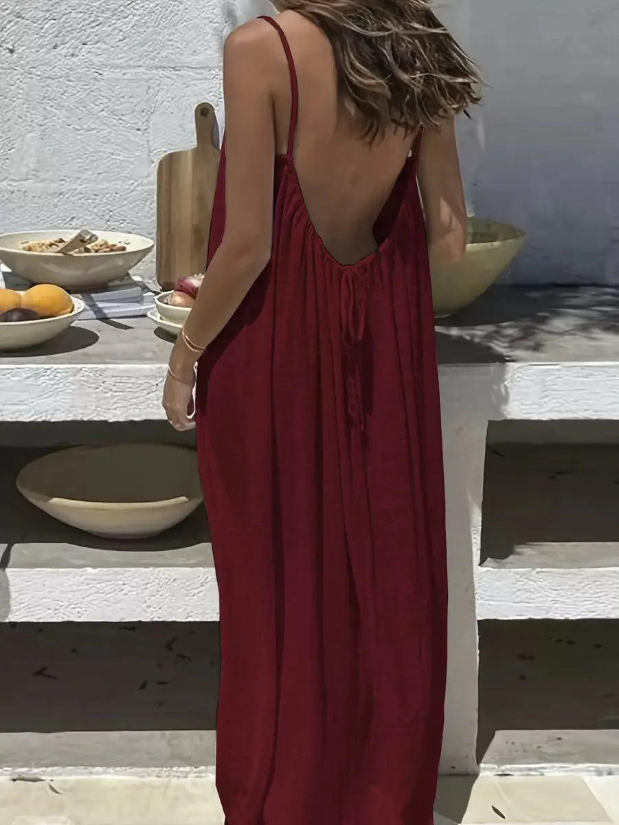 Women's Loose Spaghetti Strap Casual Homewear Dress – Solid Color Vacation Summer Dress 2026