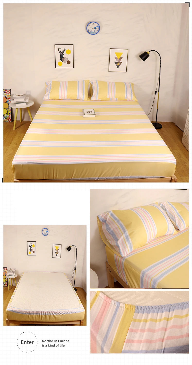 Marble Print Fitted Bed Sheet – Elastic Band, Single to King, All-Around Bed Cover