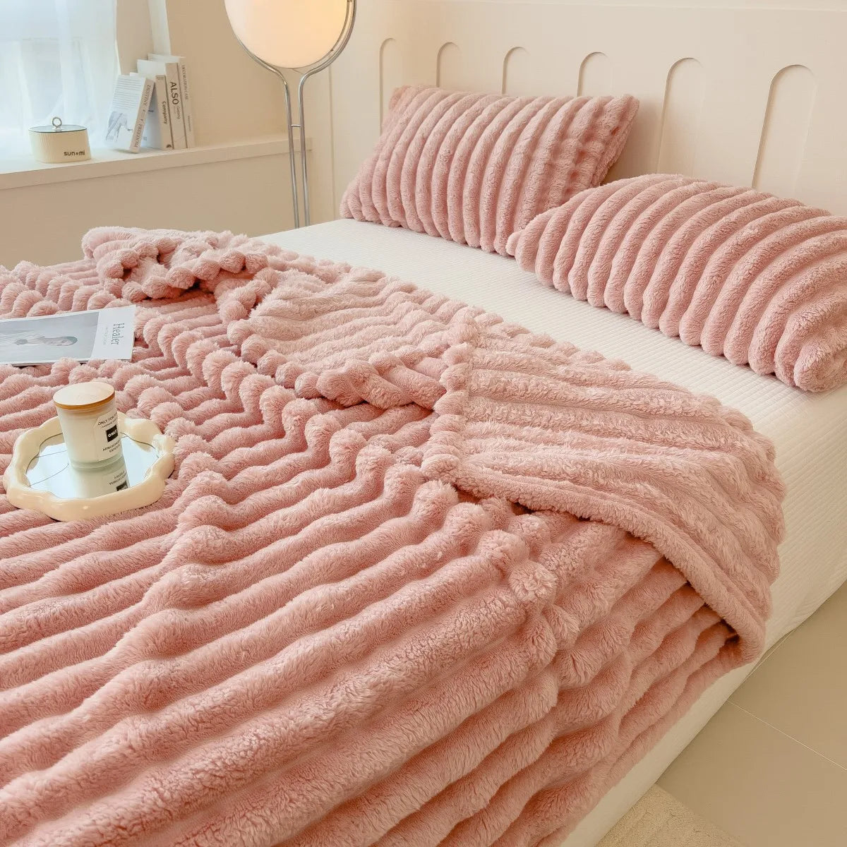 Wide Stripe Coral Fleece Multifunctional Blanket – Bed Sheet, Nap & Pet Blanket, 9 Colors & 5 Sizes