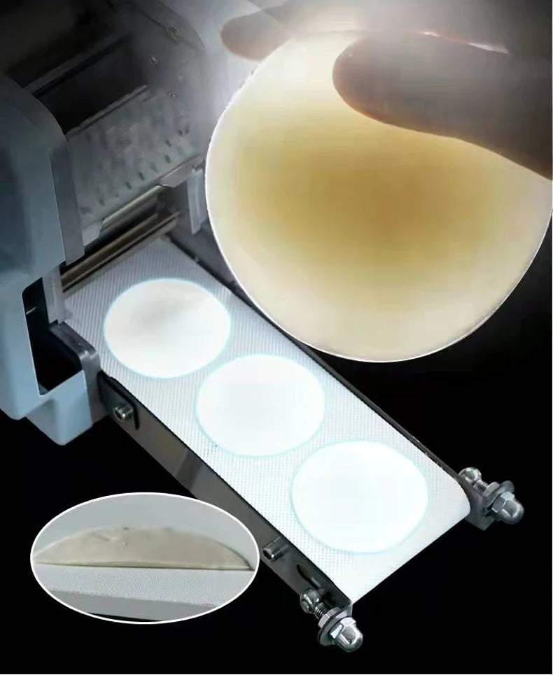 Electric Dumpling Wrapper Machine – 110V/220V, Round & Square Wonton Skin Maker, Rolling Press & Pasta Slicer, Commercial