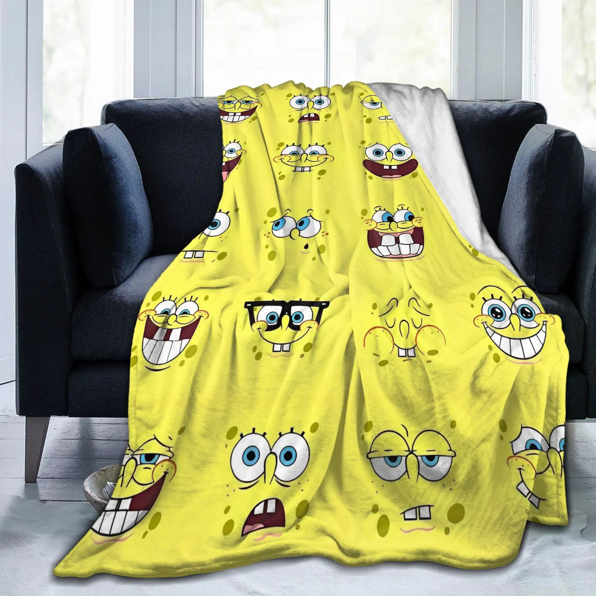 SpongeBob Flannel Throw Blanket – Soft Breathable Character Blanket for Bed, Lounge & Summer