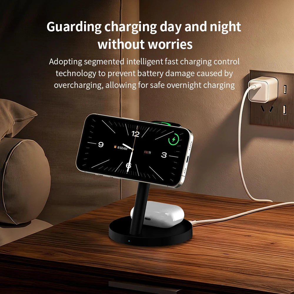 25W Qi2.2 Magnetic 3-in-1 Wireless Charging Station for iPhone & Apple Watch