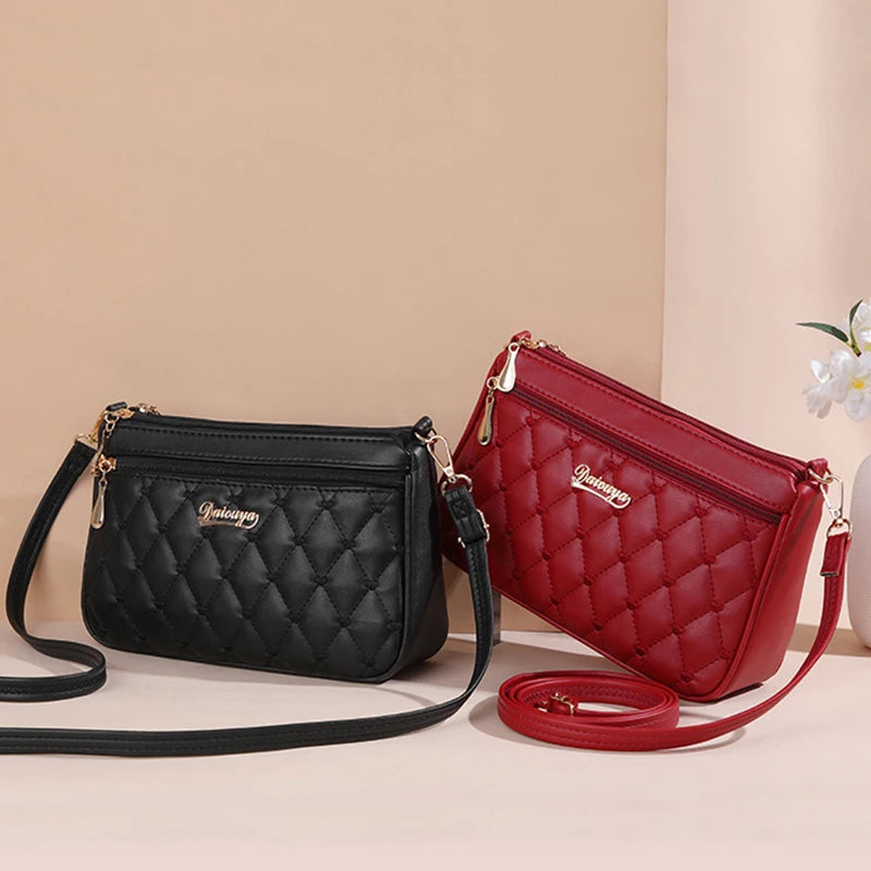 Embroidery Leather Messenger Bag – Women's Handbag with Hair Ball Charm in 12 Colors