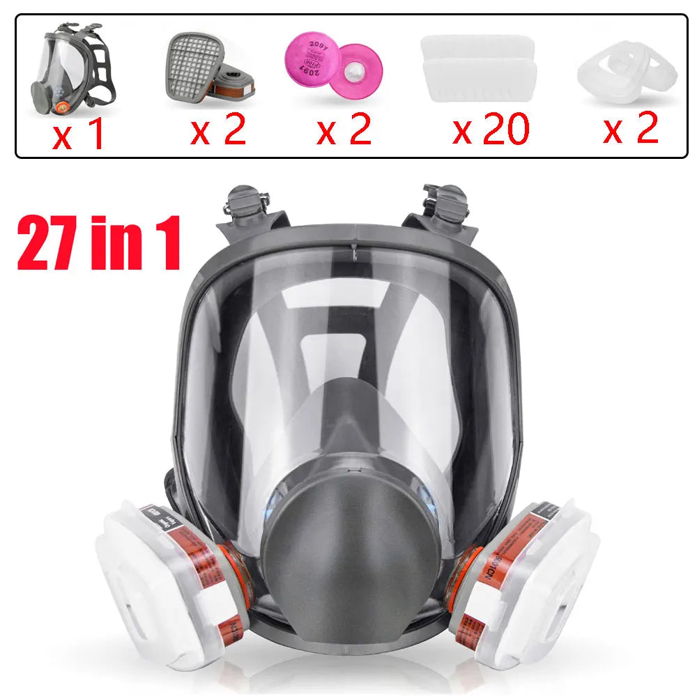 27-in-1 Industrial Full Face Gas Mask Respirator Kit