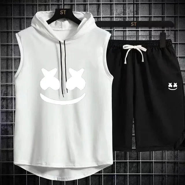 Men's Short Sleeve T-Shirt & Elastic Waist Shorts Casual Sport Set