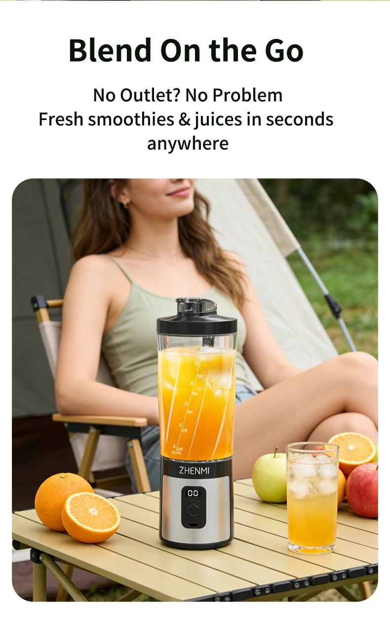 ZHENMI Personal Portable Blender – 20oz, Digital Auto-Countdown, Leakproof Travel Cup, 6-Blade for Ice & Smoothies