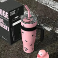 1200ml Stainless Steel Vacuum Insulated Tumbler with Straw – 6–12Hr Thermal, CIQ Certified, Outdoor & Travel, Pink & Black