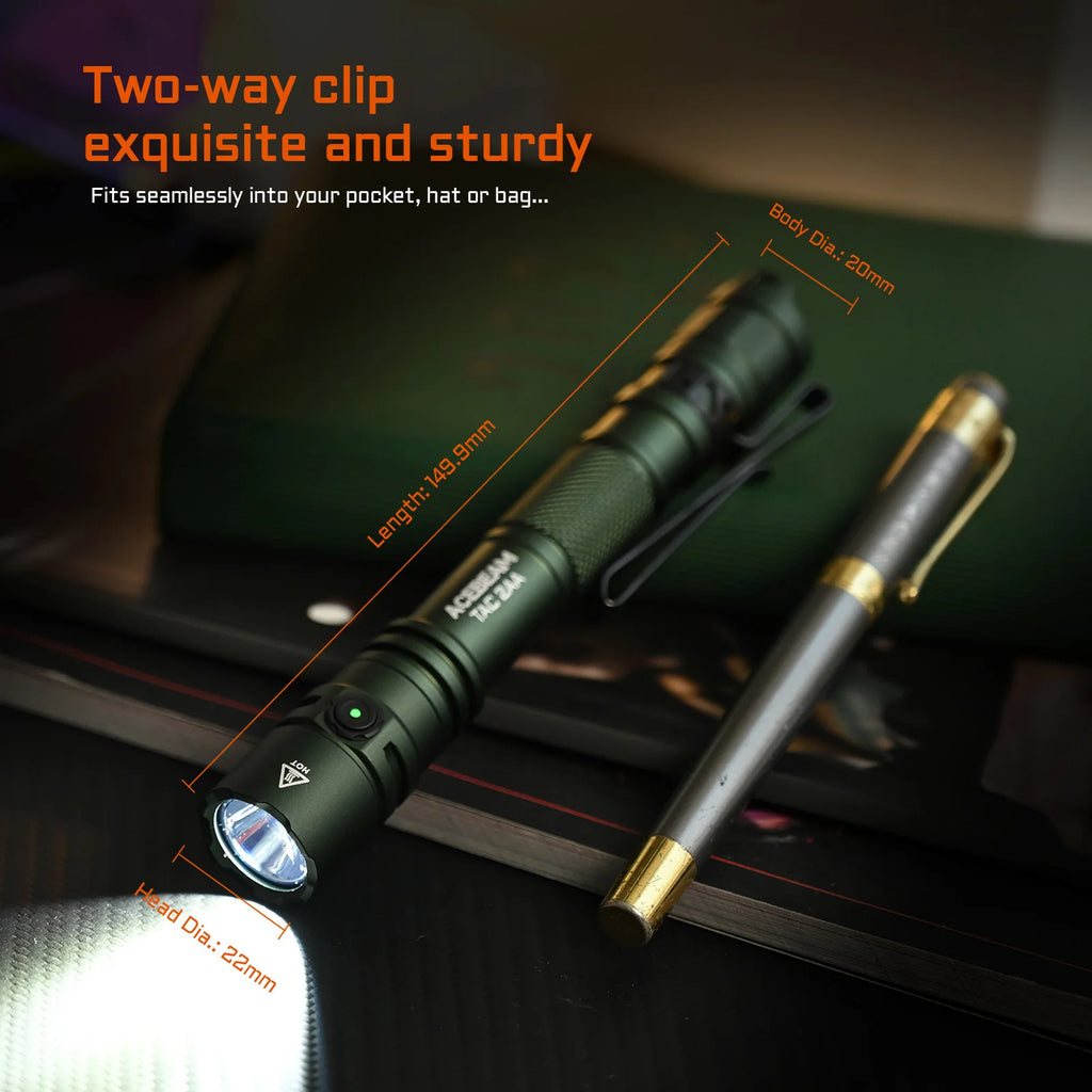 ACEBEAM TAC 2AA EDC Flashlight – Rechargeable Wide Voltage LED Torch with Self-Defense Strobe