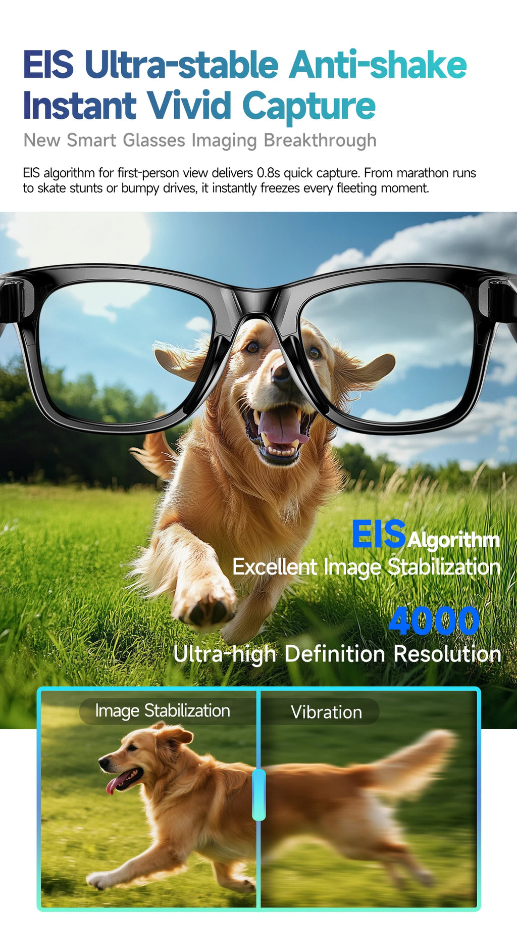 800W Camera AI Smart Glasses — Color-Changing Lenses, AI Translation, HD Video & Waterproof Calling