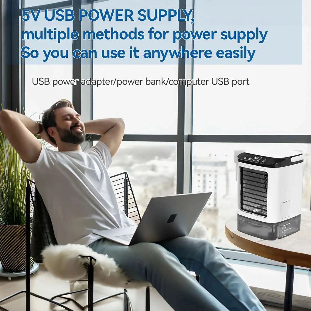 Portable Air Conditioner Fan — 3-Speed Mini AC Unit with 900ML Water Tank & Humidifier for Bedroom & Office