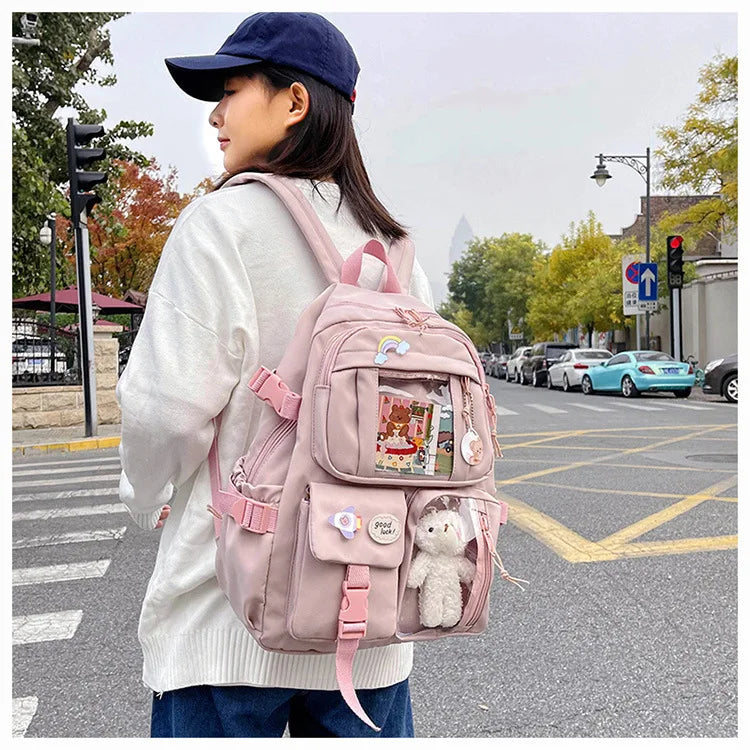 HTLT Korean Style Nylon Backpack – Large Capacity Waterproof Student School Bag for Women