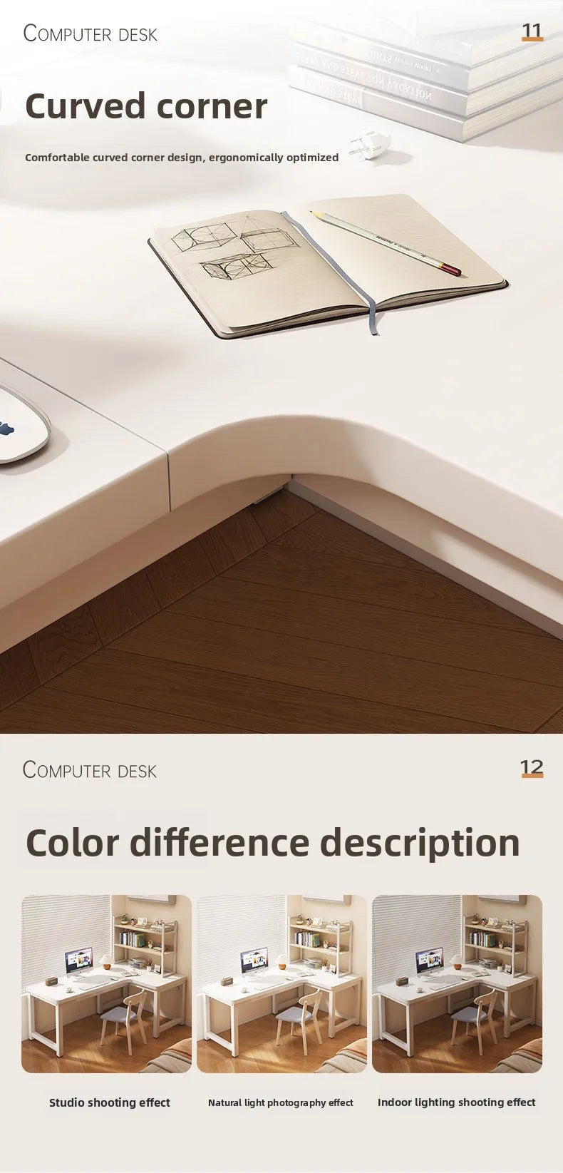 L-Shaped Corner Computer Heavy Duty Steel Frame Home Office WorkstationSpace Saving Writing Table for Gaming Bedroom Living