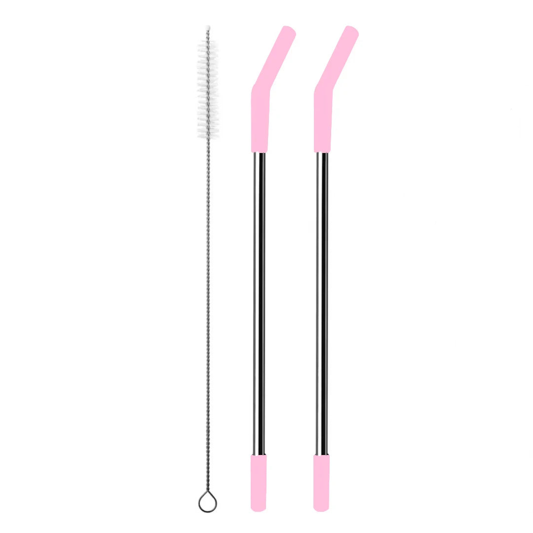 Replacement Straws for Stanley 40oz/30oz Tumbler – 2-Pack Stainless Steel Straws with Silicone Tips + Cleaning Brush