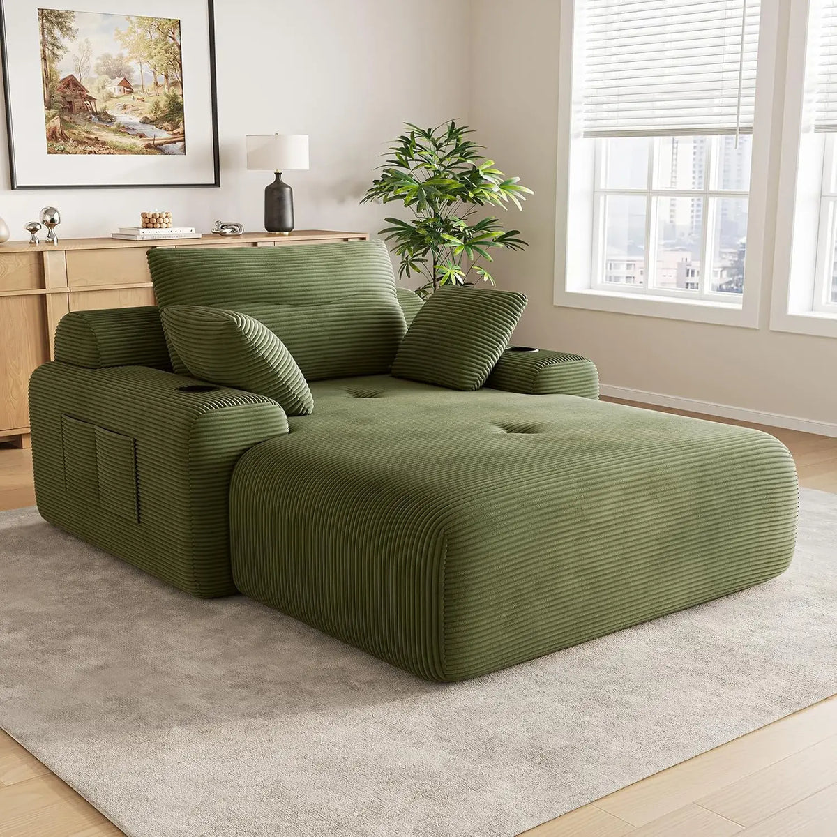 69-Inch Corduroy Boneless Chaise with Cup Holders