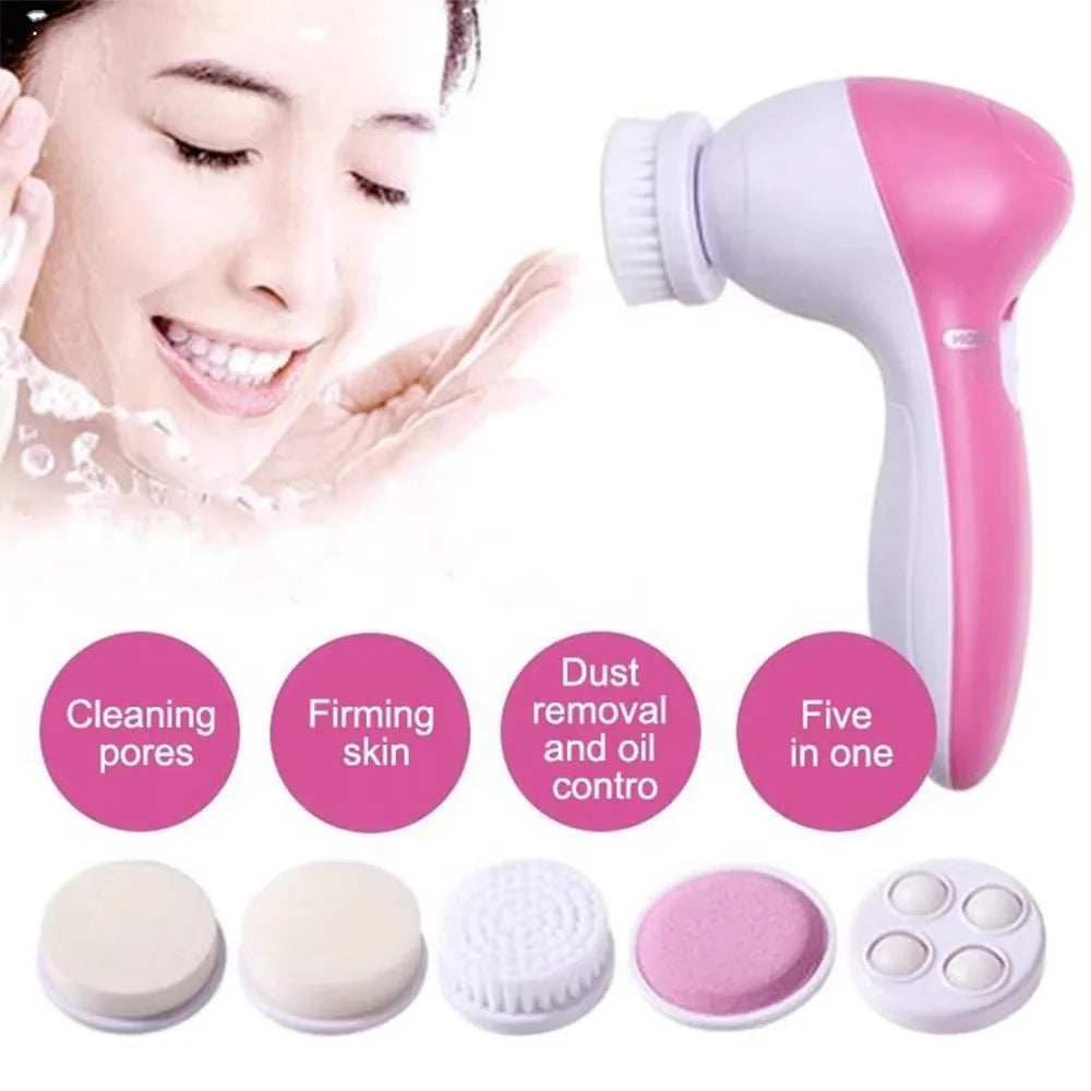5-in-1 Electric Facial Cleansing Brush — Blackhead Removal, Spa Massage, Skin Care Tool