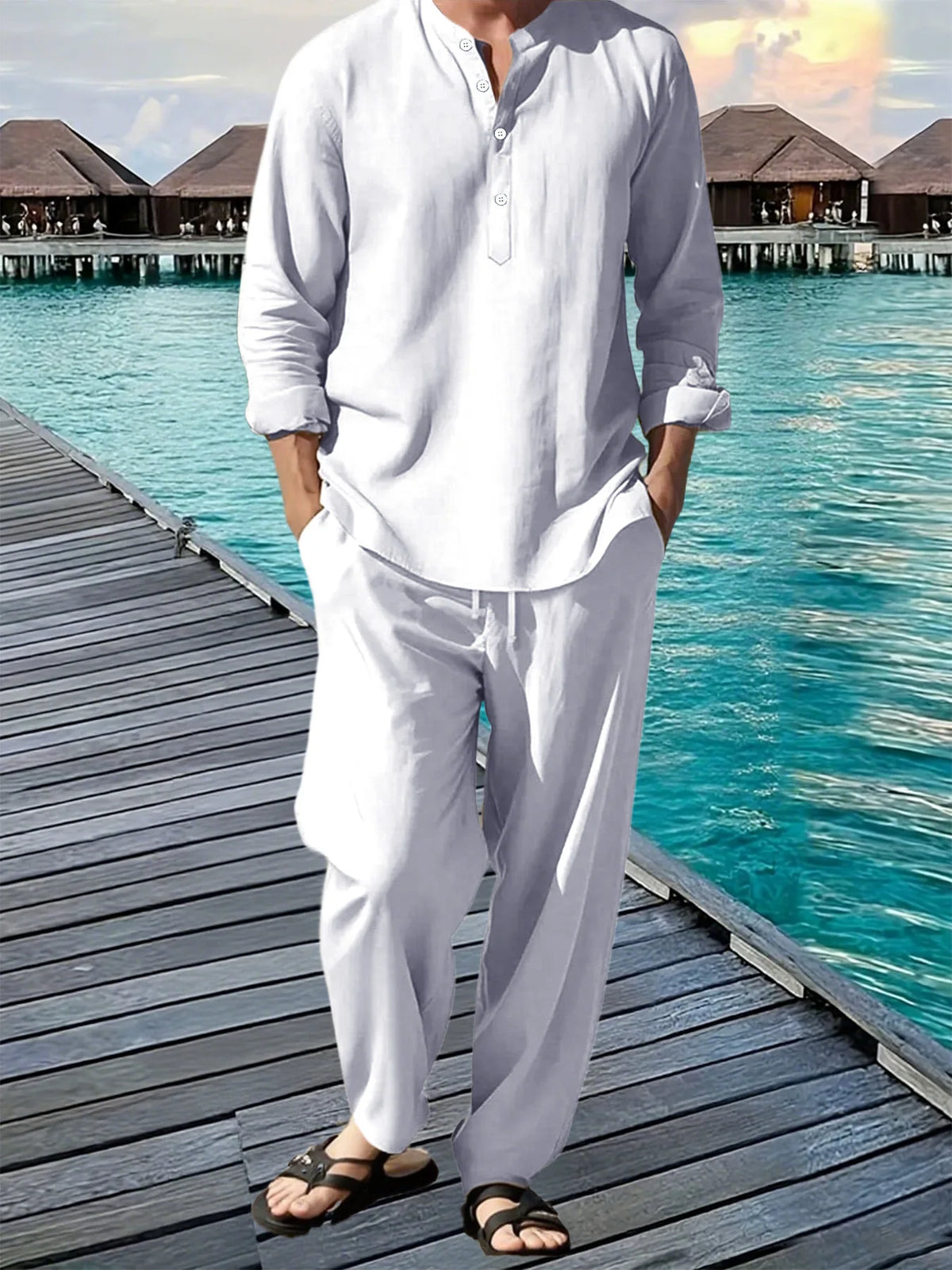 Men's Hawaiian Beach Shirt & Loose Jogger Pants Set – Breathable Vacation Casual Long Sleeve Suit