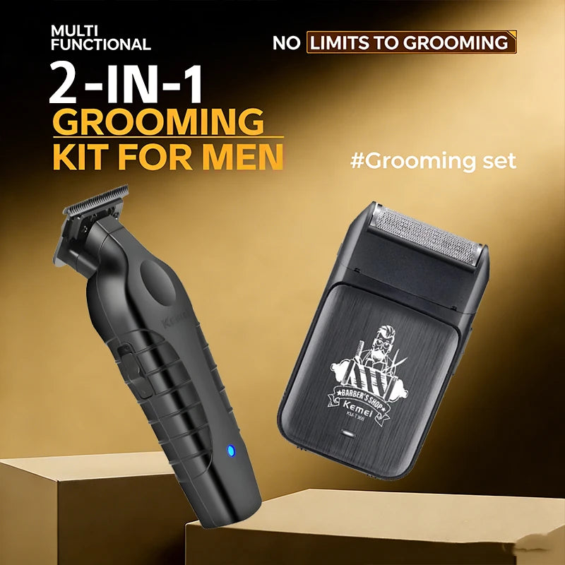 Kemei 2-in-1 Professional Hair Clipper & Trimmer Set – Oil Head Shear, Carving Blade, USB Fast Charge
