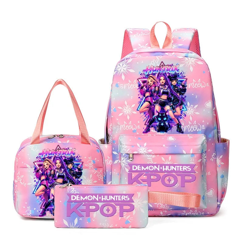 KPop Demon Hunter 3-Piece Backpack Set – School Bag, Shoulder Bag & Clutch