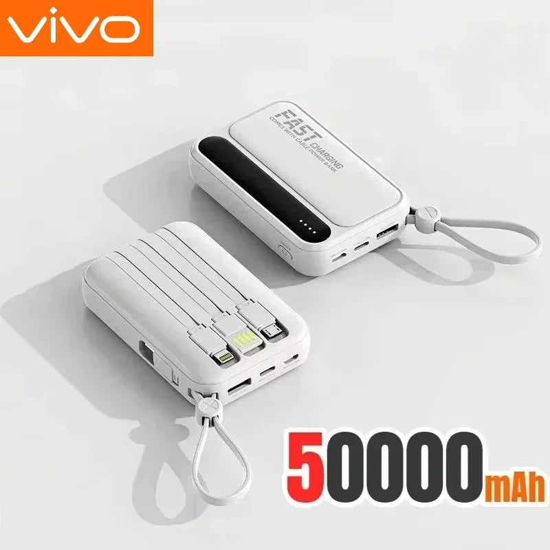 VIVO 500000mAh Power Bank – Built-in 4 Cables Super Fast Charging Portable External Battery 2026
