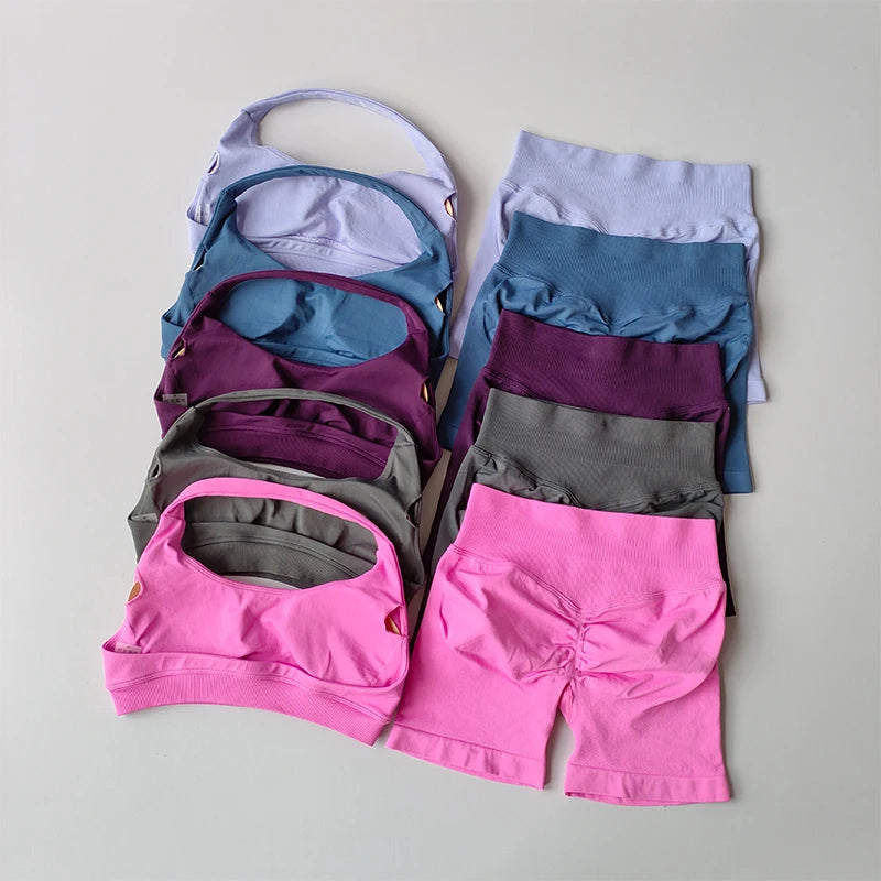 Halter Neck Sports Bra & High-Waist Shorts Yoga Set — Women’s Activewear