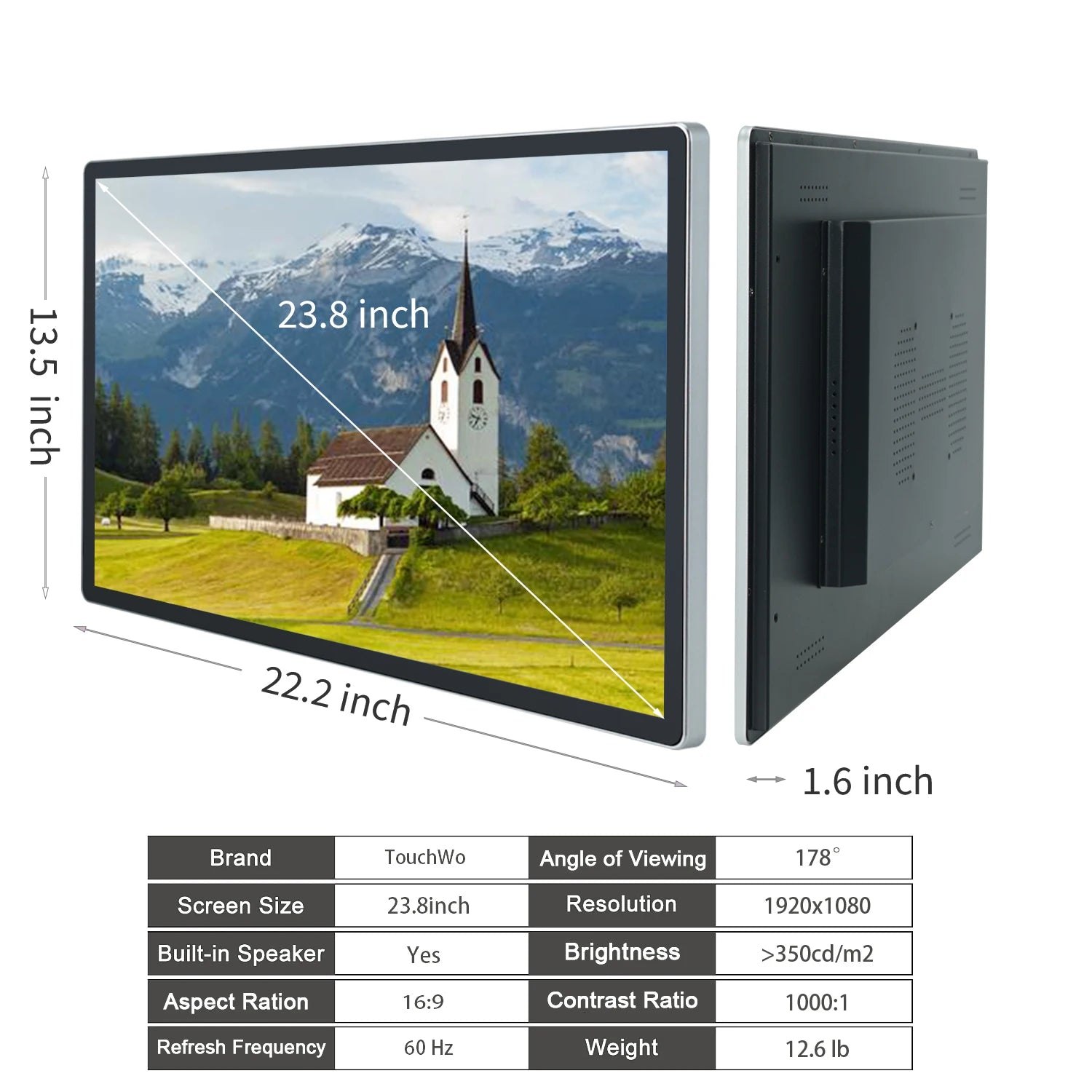 TouchWo Commercial All-in-One PC – 21.5"/23.8"/27" PCAP Touch, Intel UHD, Win10/Android