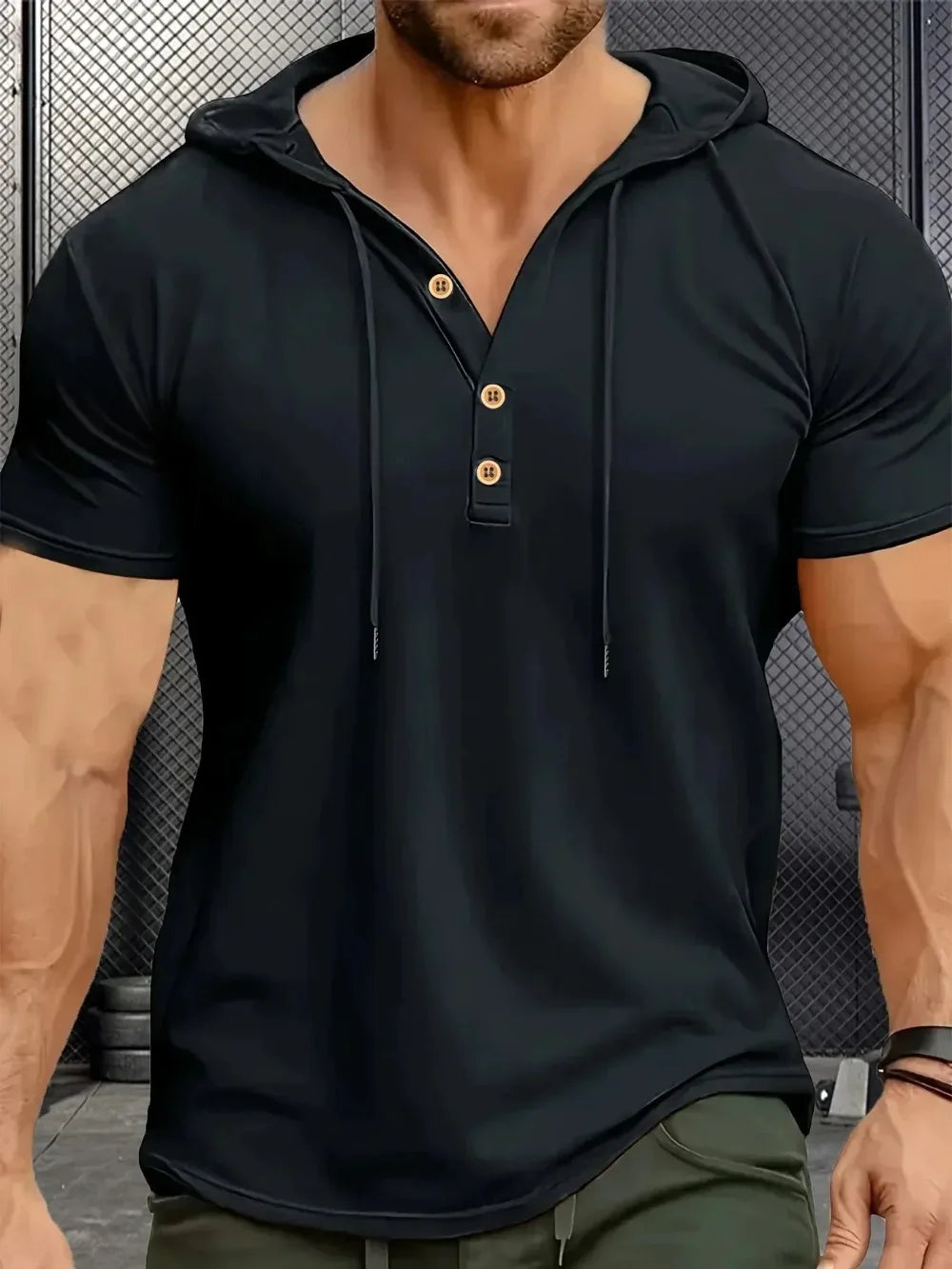 Men's Hooded Short-Sleeve Gym T-Shirt — Athletic Training Tee with Hood