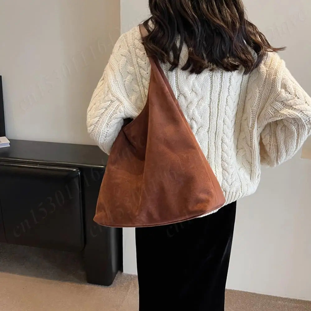 Vintage Suede Large Capacity Shoulder Tote Bag – Stylish Commuter Hobo Handbag for Women